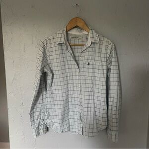 Abercrombie Women’s White Black Checkered Button Up Shirt sz Small Career Work